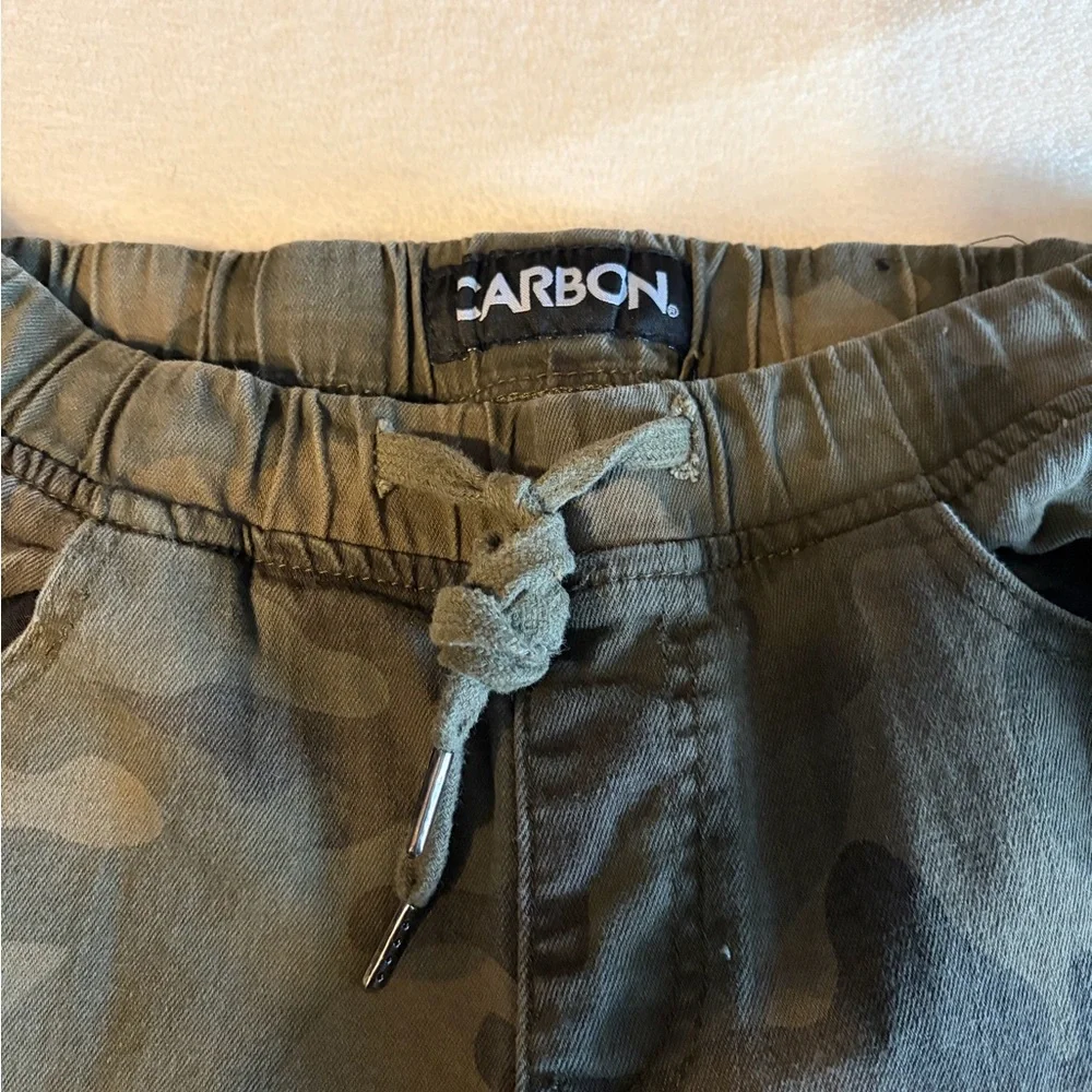 CARBON  Distressed Cotton Camo Drawstring Jogger Jeans with Metal Zipper Details - Picture 3 of 9